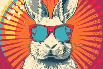 Cool character illustration of a bunny with sunglasses Embodying a fun and stylish attitude Set against a vibrant background