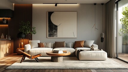 Obraz na płótnie Canvas Interior composition of modern elegant living room with aesthetic pallet