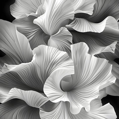 Monochrome abstract illustration of iris petals, suitable for botanical and nature-themed designs.