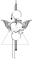 black winged heart lines tattoo ink sticker illustration in vector format