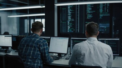 Fototapeta premium A group of IT specialists write software code for their client