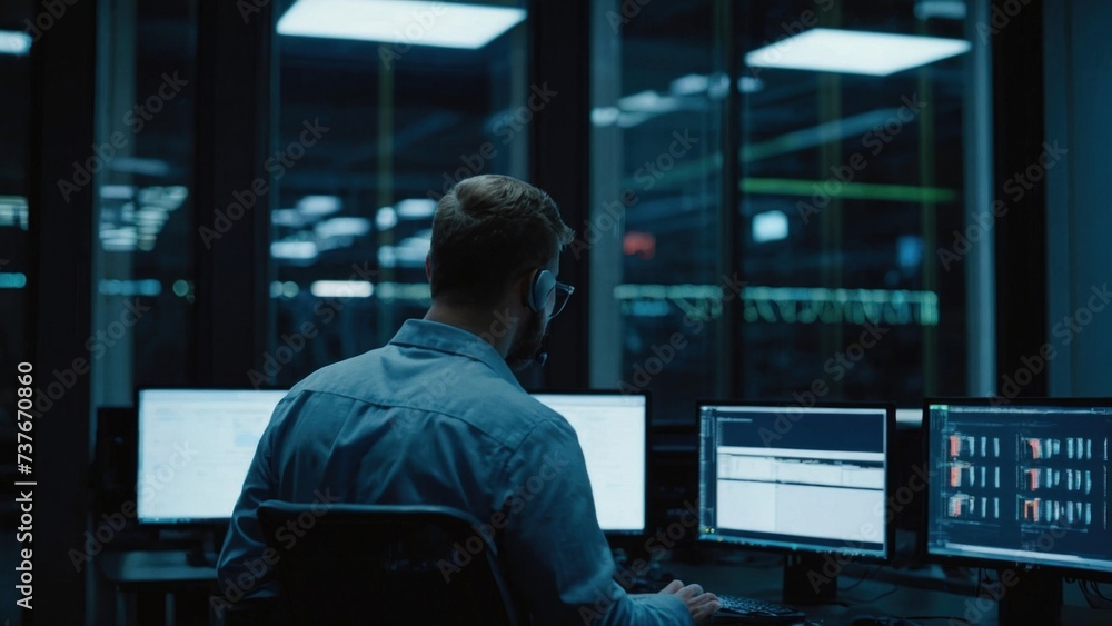 Aufkleber a group of it specialists write software code for their client