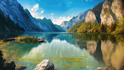 Mountain Lake Koenigssee - the magical beauty of northern nature - obrazy, fototapety, plakaty