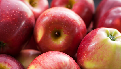 Fototapeta na wymiar Close Up of Fresh Red Apples; detail; shallow depth field shot