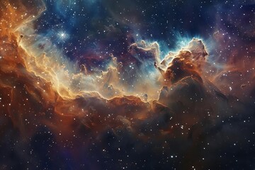 Space nebula illustration Capturing the mystique and vastness of the cosmos with stars and colorful gas clouds - obrazy, fototapety, plakaty
