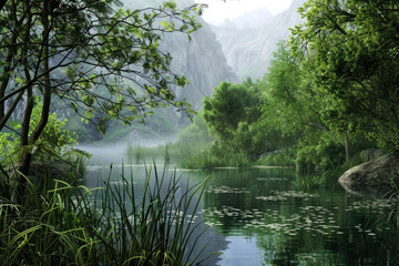 Serene water bodies and tranquil landscapes, instilling a sense of calm and peace