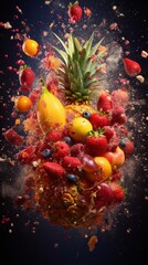 Obraz na płótnie Canvas Pineapple Surrounded by Fruit and Splashing Water