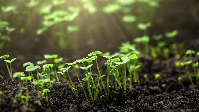 Growing plants in timelapse, Sprouts Germination, Seeds sprout through the soil, Newborn seeds, The birth of a new life in nature, Cutting a sprout through the ground