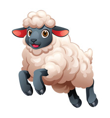 Cartoon sheep jumping. Vector illustration isolated on white background