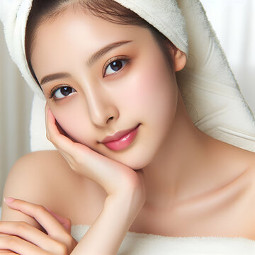Beauty image of Asian women Towel dry (skin care/body care/esthetic salon)