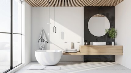 Contemporary Minimalist Bathroom with Built-In Bathtub and Floating Vanity AI Generated