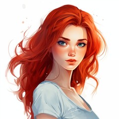 Beautiful red hair girl oil paint style