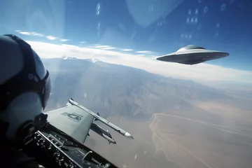 Fotobehang  Fighter Jet Cockpit View of a UFO © Nurple Art