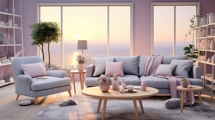 Interior design of modern contemporary living room with luxury color palette 