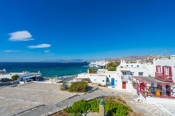 Obraz premium Coast of Mykonos Town overlooking Little Venice area. Mykonos Island. Greece