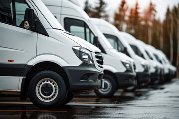 Commercial Delivery Vans Lined Up . Generative AI