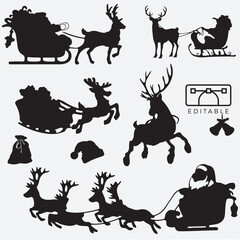 santa claus silhouettes collection with dear