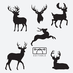 Naklejka premium Set of deer head silhouette logos: the best choice for tattoo posts.