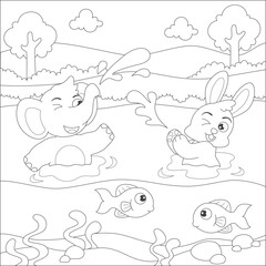 coloring elephant and rabbit