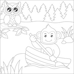 coloring monkey and owl