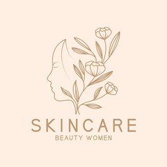 skin care feminine flower beauty with line style logo vector icon symbol minimalist design template