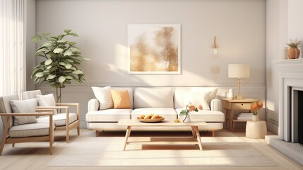 Obraz na płótnie Canvas Modern living room interior design inspired by scandinavian elegance 