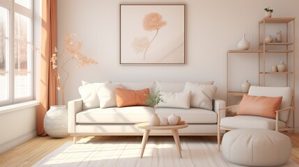 Fototapeta na wymiar Modern living room interior design inspired by scandinavian elegance 