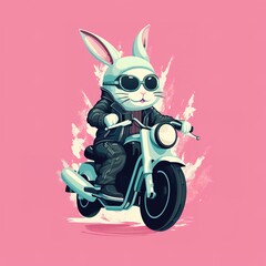 Cool bunny riding a motorbike
