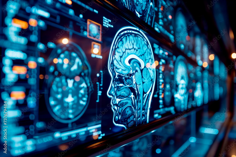 Poster high-resolution medical brain scan display for advanced diagnostics.ai generative