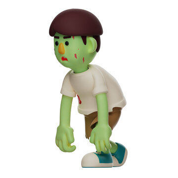 3D illustration. Cartoon Zombie 3D is feeling tired. walk slightly bent. with a tired face. 3D Cartoon Character