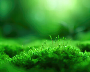 Green moss in the forest with a natural green background