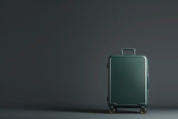 a green suitcase is sitting on a gray surface