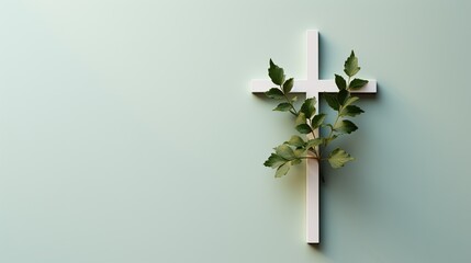 A minimalistic image of a Christian cross on a green background.