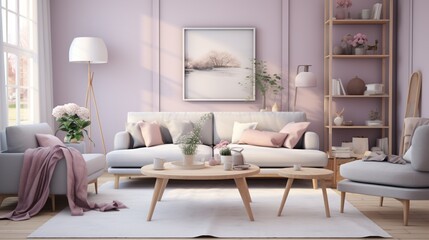 Fototapeta na wymiar Interior design of modern living room inspired with scandinavian elegance 
