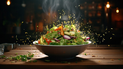 Salad full of vegetables fruit and pieces background