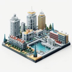 City Waterfront Icon, on isolated white background, Generative AI