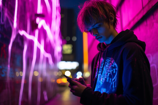 Neon Dreams: Teen in the City Lights