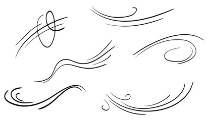 Doodle wind blow, gust design isolated on white background. vector hand drawn illustration - obrazy, fototapety, plakaty