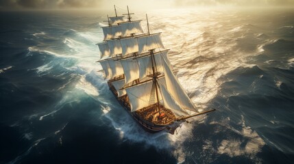 Majestic White Ship Sailing in Open Ocean