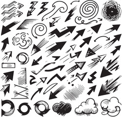 A Collection of Scribble Arrow Strokes in Varied Sizes and Directions