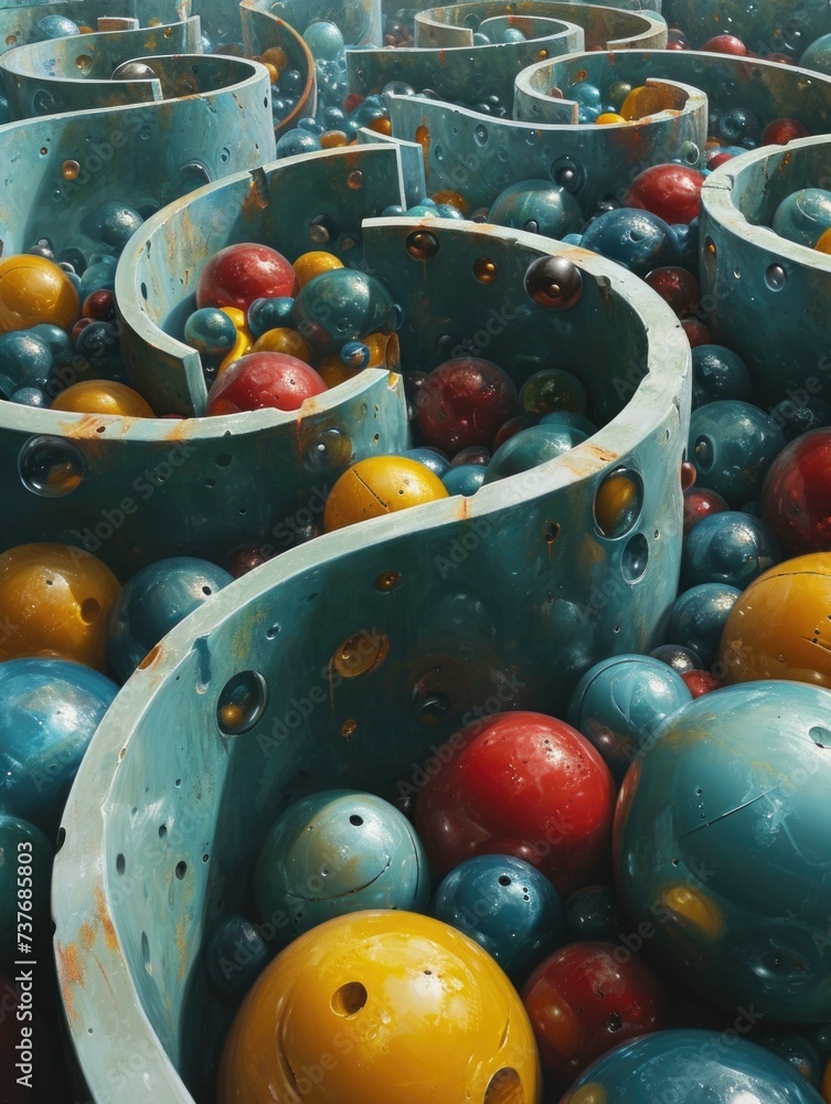 Aufkleber a colorful maze with balls and numbers. generative ai.