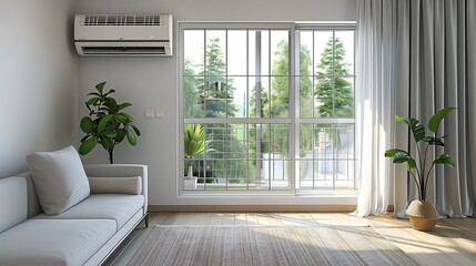 Fototapeta premium Modern living room with an AC splitter on the wall