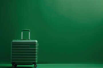 A green suitcase against a green wall in a still life photography scene - 737687001
