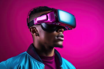 Young man using virtual reality headset. VR, future, gadgets, technology concept
