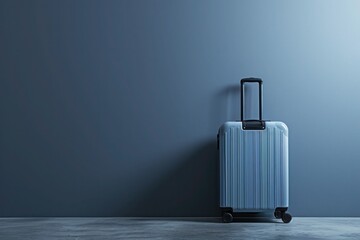 a blue suitcase is sitting in front of a blue wall - 737688286