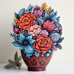 Vibrant Die-Cut Floral Bouquet Sticker Design

