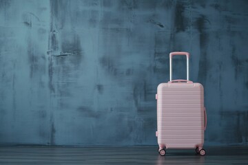 a pink suitcase is sitting in front of a concrete wall - 737689087