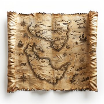 mock up,Treasure map in pirate movie isolate on white background.