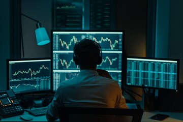 the person working on a laptop and analyzing forex and business chart patterns on the screen