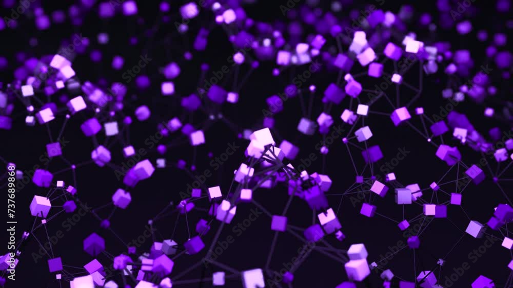 Poster abstract animation of waves made of cubes and grid. design. colored cubes moving in waves in common 